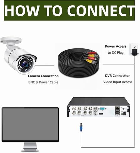 25ft Black BNC Video Power Wire Cord Compatible with Swann Night Owl CCTV Cameras Cable Black in Saudi Arabia