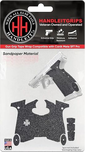 Handleitgrips Gun Grip Tape Wrap متوافق مع Canik Mete SFT Pro، شريط قبضة مسدس من ورق الصنفرة الأسود مع إدراجات، أغطية قبضة المسدس، مملوكة للمحاربين القدامى، صنع في الولايات المتحدة الأمريكية in Saudi Arabia