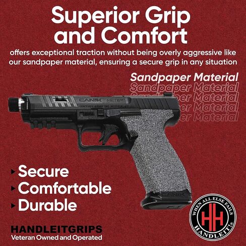 Handleitgrips Gun Grip Tape Wrap متوافق مع Canik Mete SFT Pro، شريط قبضة مسدس من ورق الصنفرة الأسود مع إدراجات، أغطية قبضة المسدس، مملوكة للمحاربين القدامى، صنع في الولايات المتحدة الأمريكية in Saudi Arabia
