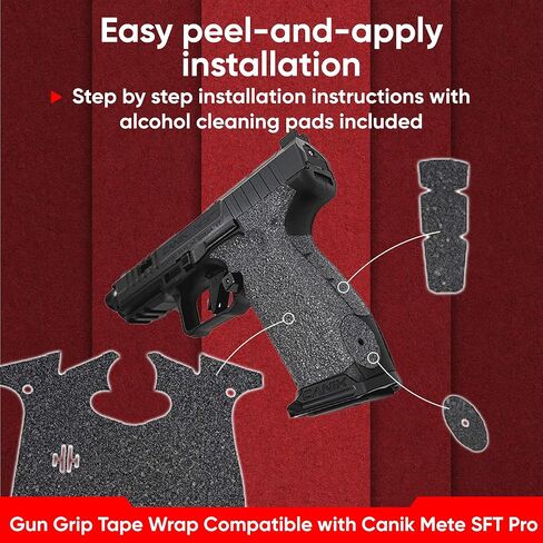 Handleitgrips Gun Grip Tape Wrap متوافق مع Canik Mete SFT Pro، شريط قبضة مسدس من ورق الصنفرة الأسود مع إدراجات، أغطية قبضة المسدس، مملوكة للمحاربين القدامى، صنع في الولايات المتحدة الأمريكية in Saudi Arabia