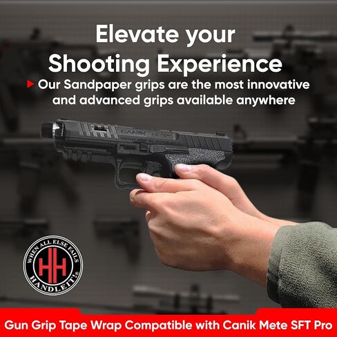 Handleitgrips Gun Grip Tape Wrap متوافق مع Canik Mete SFT Pro، شريط قبضة مسدس من ورق الصنفرة الأسود مع إدراجات، أغطية قبضة المسدس، مملوكة للمحاربين القدامى، صنع في الولايات المتحدة الأمريكية in Saudi Arabia