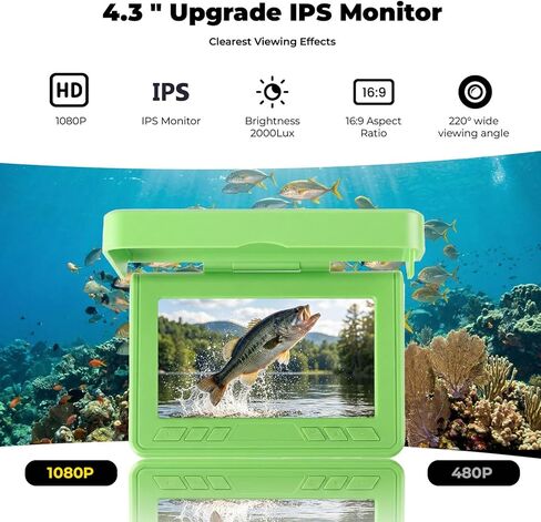 Fishing Camera, 220° Ultra-Wide HD Underwater Fishing Camera with 4.3" LCD & IR Night Vision, 5000mAh Rechargeable Battery 100ft Cable for Ice Lake Boat Kayak Fishing in Saudi Arabia