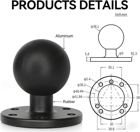 Strg 1.5" Ball Mount with 3.4" Double Socket Arm, Rectangular Plate and Round Base, Aluminum C Size 1.5" Ball AMPS Mount for Small/Medium Sized Fish Finders and Tablet Mounting Laptop Mounting in Saudi Arabia