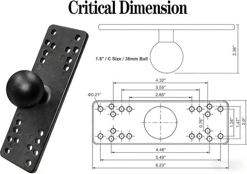 Strg 1.5" Ball Mount with 3.7" Double Socket Arm, Rectangular Plate and Round Base, C Size 1.5“ Ball AMPS Mount for Small/Medium Sized Fish Finder Mounting Tablet and Laptop Mounting in Saudi Arabia