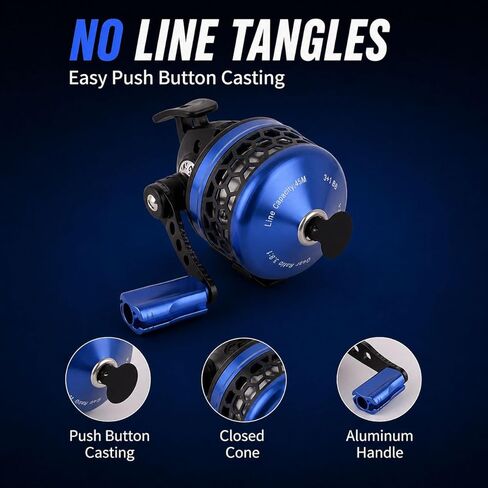 Spincast Fishing Reel, 3.9:1 Gear Ratio, Pre-Spooled, Left/Right Hand Reversible, Aluminum, Black, for Freshwater Trout, Catfish and Bass in Saudi Arabia