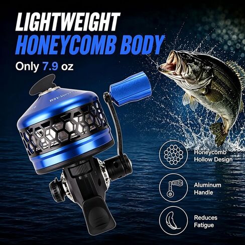 Spincast Fishing Reel, 3.9:1 Gear Ratio, Pre-Spooled, Left/Right Hand Reversible, Aluminum, Black, for Freshwater Trout, Catfish and Bass in Saudi Arabia