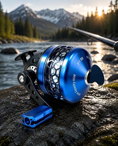 Spincast Fishing Reel, 3.9:1 Gear Ratio, Pre-Spooled, Left/Right Hand Reversible, Aluminum, Black, for Freshwater Trout, Catfish and Bass in Saudi Arabia