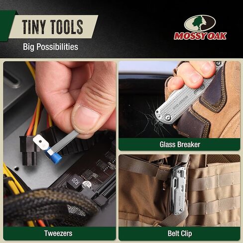 Mossy Oak 13-in-1 Multitool Pocket Knife, Razor-Sharp Stainless Steel Multitool Knife with Clip, Tiny Tools with Scissors, Opener, Screwdriver, Glass Breaker for Camping, Survival, Hiking, Daily Tasks in Saudi Arabia