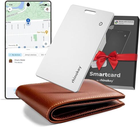 بطاقة تعقب المحفظة Rhinokey® (Android فقط) بطاقة تتبع ذكية قابلة لإعادة الشحن مقاس 0.07 بوصة تعمل مع Google Find Hub IP68 Item Finder مع فتحة سلسلة مفاتيح لبطاقات الأمتعة (4 حزم - Android) in Kuwait