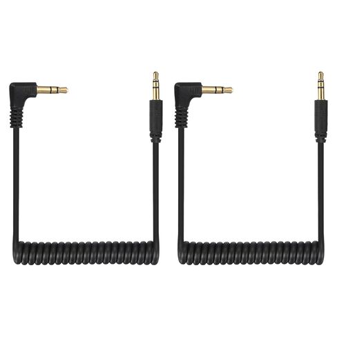 2 Set 3.5mm TRS to TRS Patch Cable Cord Wire, Straight-Angle Microphone Patch Cable Coiled Retractable for DSLR Cameras PC, Black(3-Pole to 3-Pole) in Saudi Arabia