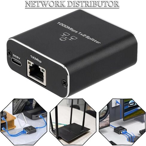 Ethernet Splitter Adapter RJ45 Cable LAN Network Internet 1 in 2 Output with USB Type-C Power Cable for Cat5/5e/6/7/8 in Saudi Arabia