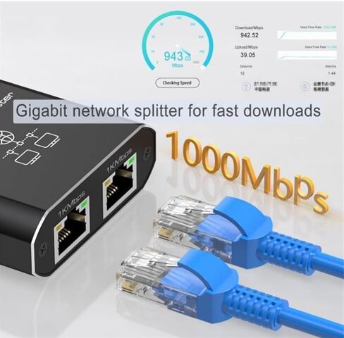 Ethernet Splitter Adapter RJ45 Cable LAN Network Internet 1 in 2 Output with USB Type-C Power Cable for Cat5/5e/6/7/8 in Saudi Arabia