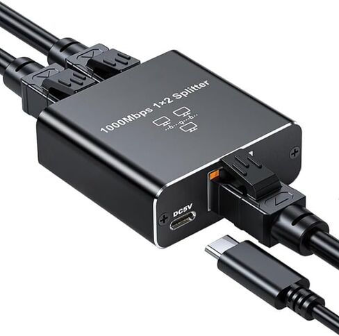 Ethernet Splitter Adapter RJ45 Cable LAN Network Internet 1 in 2 Output with USB Type-C Power Cable for Cat5/5e/6/7/8 in Saudi Arabia
