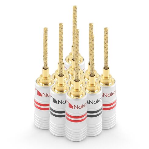Nakamichi GrubLock Excel Series 24k Gold Plated Flex 2mm Pin Banana Plugs 10 AWG - 18 AWG Gauge Size for Spring Clip Terminal Speakers Amplifier Hi-Fi Wire Cable, Screws Connector, 16 Pcs (8 Pairs) in Saudi Arabia