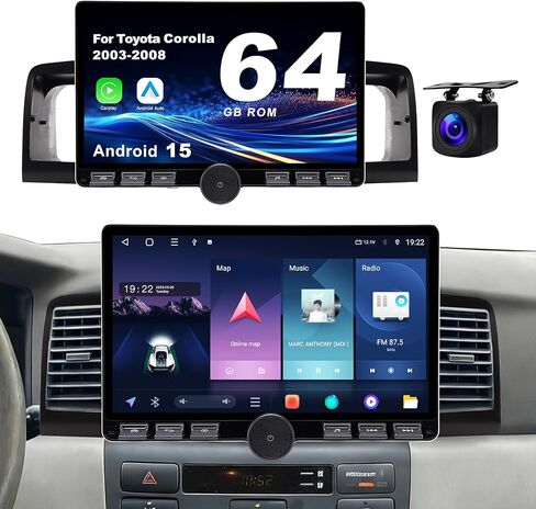 راديو سيارة Android 15 لسيارة Toyota Corolla 2003-2008: 10.1 بوصة 4 جيجابايت + 64 جيجابايت ترقية ستيريو السيارة CarPlay اللاسلكي وAndroid Auto مع WiFi 6، Bluetooth، نظام تحديد المواقع العالمي (GPS)، راديو FM، EQ، SWC، كاميرا احتياطية 1080P in Kuwait
