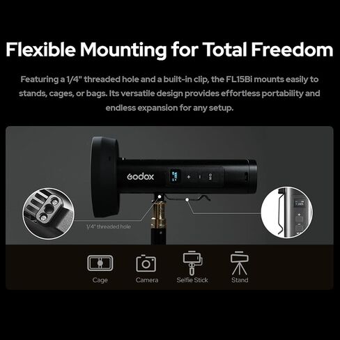 Godox FL15Bi Portable LED Video Flash Light, Bi-Color 2800K-6500K Camera Flash,253g Pocket Light with Silicone Zoom Lens, Barndoors,4750mAh Battery,CRI≈97 TLCI≈98,11 FX Effects in Saudi Arabia