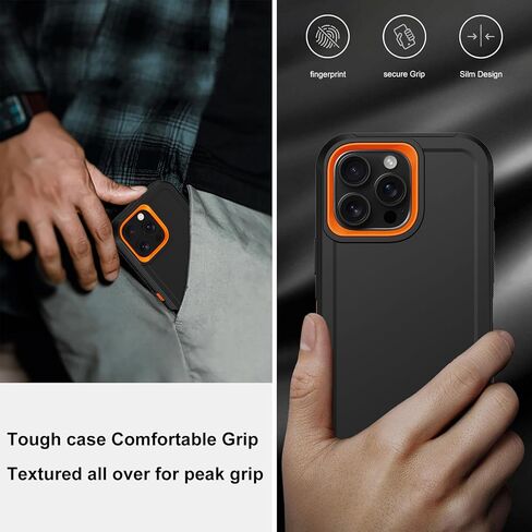 for iPhone 16 Pro Case with Screen Protector,Heavy Duty Military Grade Drop Protection Tough Cases,Shock-Absorbing Dust Proof Rugged Durable Bumper Cell Phone Cover for Apple 16 Pro 6.3" (Black Orange in Saudi Arabia