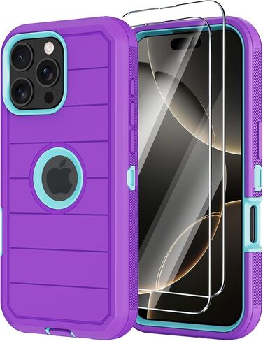 for iPhone 16 Pro Case with Screen Protector,Heavy Duty Military Grade Drop Protection Tough Cases,Shock-Absorbing Dust Proof Rugged Durable Bumper Cell Phone Cover for Apple 16 Pro 6.3" (Black Orange in Saudi Arabia