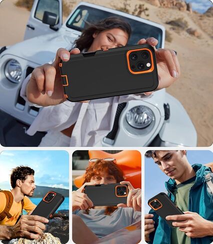 for iPhone 16 Pro Case with Screen Protector,Heavy Duty Military Grade Drop Protection Tough Cases,Shock-Absorbing Dust Proof Rugged Durable Bumper Cell Phone Cover for Apple 16 Pro 6.3" (Black Orange in Saudi Arabia