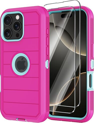 for iPhone 16 Pro Case with Screen Protector,Heavy Duty Military Grade Drop Protection Tough Cases,Shock-Absorbing Dust Proof Rugged Durable Bumper Cell Phone Cover for Apple 16 Pro 6.3" (Black Orange in Saudi Arabia