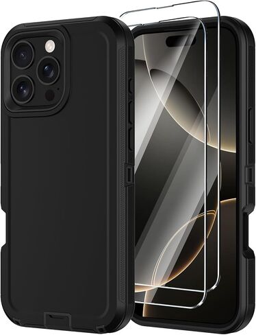 for iPhone 16 Pro Case with Screen Protector,Heavy Duty Military Grade Drop Protection Tough Cases,Shock-Absorbing Dust Proof Rugged Durable Bumper Cell Phone Cover for Apple 16 Pro 6.3" (Black Orange in Saudi Arabia