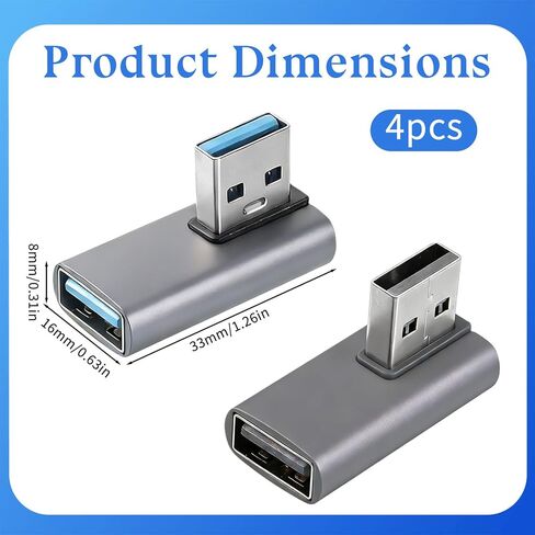 4 قطع محول USB 90 درجة محول زاوية يو اس بي اليمنى والزاوية اليسرى واليمنى USB A ذكر إلى أنثى محولات USB-3.1 10 جيجا بايت في الثانية محول موسع لأجهزة الكمبيوتر المحمول والكمبيوتر المحمول وبنك الطاقة USB-A شاحن سيارة لمعظم أجهزة USB in Saudi Arabia