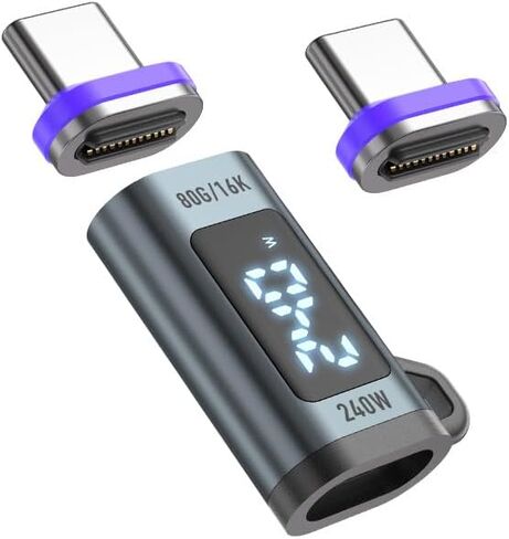 شاشة رقمية PD 240 وات 40 جيجابت في الثانية، محول مغناطيسي USB C كامل المواصفات 24 سنًا، بروتوكول شحن USB C كامل ونقل بيانات USB4.0 فيديو 8K للهواتف الذكية والكمبيوتر المحمول (محول واحد وطرفان USBC) in Kuwait