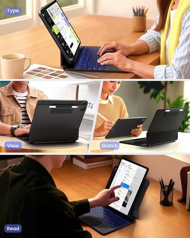 حافظة لوحة المفاتيح Edge+ لجهاز iPad Pro مقاس 13 بوصة (M5/M4، 2025/2024)، لوحة مفاتيح باللون الأسود مع إضاءة خلفية 11 لونًا، متعددة الأوضاع، حافظة خلفية من ألياف الكربون قابلة للإزالة، حامل عائم مغناطيسي، لوحة تتبع أكبر in Saudi Arabia