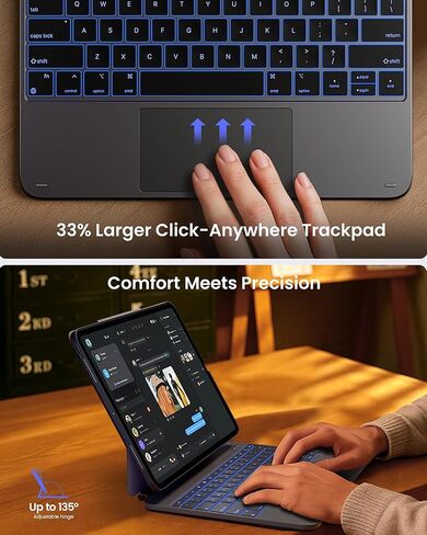 حافظة لوحة المفاتيح Edge+ لجهاز iPad Pro مقاس 13 بوصة (M5/M4، 2025/2024)، لوحة مفاتيح باللون الأسود مع إضاءة خلفية 11 لونًا، متعددة الأوضاع، حافظة خلفية من ألياف الكربون قابلة للإزالة، حامل عائم مغناطيسي، لوحة تتبع أكبر in Saudi Arabia