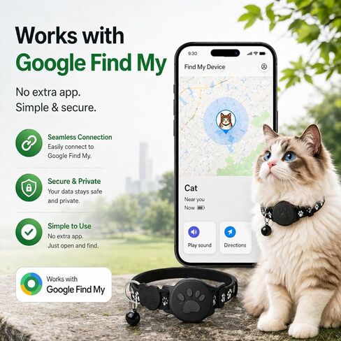 Pet Tracker,GPS Collar for Cats,Smart tag,Waterproof Compatible with Find My,No Monthly Fee,Advanced Tracking Solution Smart Collar for Pet Safety Ideal Small Large Cats(Android User) in Saudi Arabia