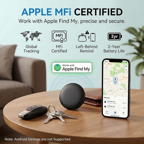 2 حزمة من علامات تعقب الهواء [معتمدة من Apple MFi] تعمل مع Apple Find My App (iOS فقط) جهاز البحث عن المفاتيح عبر البلوتوث، علامة ذكية لتحديد المواقع الصغيرة، إنذار 100 ديسيبل، بطارية لمدة عامين بدون رسوم فرعية مع صوت لمحفظة الأمتعة والحيوانات الأليفة in Kuwait