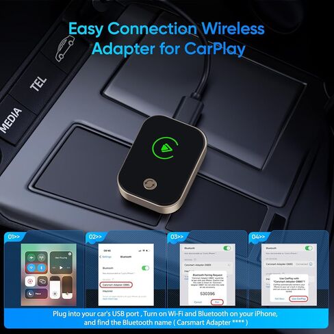 محول Carplay لاسلكي 2026 لهاتف iPhone، تحويل سلكي إلى لاسلكي بنقرة واحدة، مفتاح متعدد الأجهزة، توصيل تلقائي، لا تأخير للسيارات 2018+ مع Carplay مدمج in Saudi Arabia