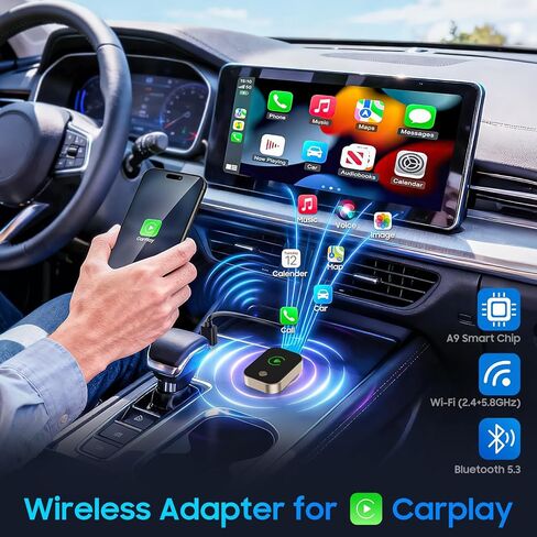 محول Carplay لاسلكي 2026 لهاتف iPhone، تحويل سلكي إلى لاسلكي بنقرة واحدة، مفتاح متعدد الأجهزة، توصيل تلقائي، لا تأخير للسيارات 2018+ مع Carplay مدمج in Saudi Arabia