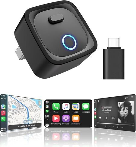 محول Holdsound اللاسلكي CarPlay، اتصال سريع للتوصيل والتشغيل، عالمي للسيارات المزودة بسلك CarPlay/Android Auto (موديل 2016+)، iOS 10+/Android 11+ (أسود كربوني) in Kuwait