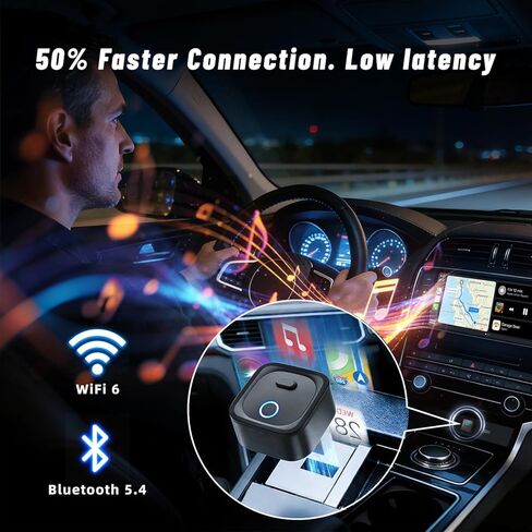 محول Holdsound اللاسلكي CarPlay، اتصال سريع للتوصيل والتشغيل، عالمي للسيارات المزودة بسلك CarPlay/Android Auto (موديل 2016+)، iOS 10+/Android 11+ (أسود كربوني) in Kuwait