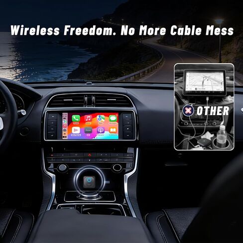 محول Holdsound اللاسلكي CarPlay، اتصال سريع للتوصيل والتشغيل، عالمي للسيارات المزودة بسلك CarPlay/Android Auto (موديل 2016+)، iOS 10+/Android 11+ (أسود كربوني) in Kuwait