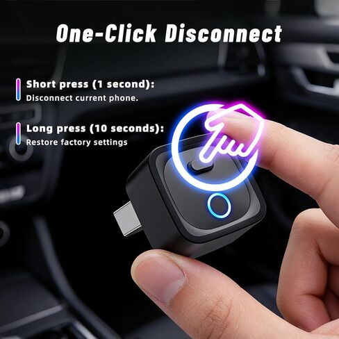 محول Holdsound اللاسلكي CarPlay، اتصال سريع للتوصيل والتشغيل، عالمي للسيارات المزودة بسلك CarPlay/Android Auto (موديل 2016+)، iOS 10+/Android 11+ (أسود كربوني) in Kuwait