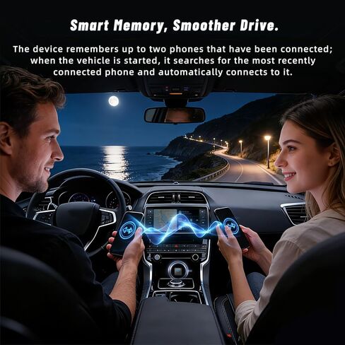 محول Holdsound اللاسلكي CarPlay، اتصال سريع للتوصيل والتشغيل، عالمي للسيارات المزودة بسلك CarPlay/Android Auto (موديل 2016+)، iOS 10+/Android 11+ (أسود كربوني) in Kuwait