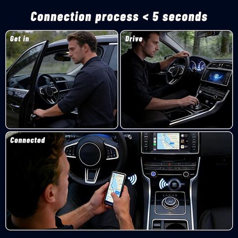 محول Holdsound اللاسلكي CarPlay، اتصال سريع للتوصيل والتشغيل، عالمي للسيارات المزودة بسلك CarPlay/Android Auto (موديل 2016+)، iOS 10+/Android 11+ (أسود كربوني) in Kuwait