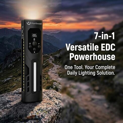Hanboost EDC Flashlight, 7 in 1 Multifunctional, with Laser Light, Emergency Lighting, LED Battery Display, Type-C Charging, for Camping and Outdoor Survival in Saudi Arabia