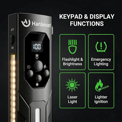 Hanboost EDC Flashlight, 7 in 1 Multifunctional, with Laser Light, Emergency Lighting, LED Battery Display, Type-C Charging, for Camping and Outdoor Survival in Saudi Arabia