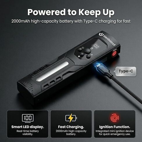 Hanboost EDC Flashlight, 7 in 1 Multifunctional, with Laser Light, Emergency Lighting, LED Battery Display, Type-C Charging, for Camping and Outdoor Survival in Saudi Arabia
