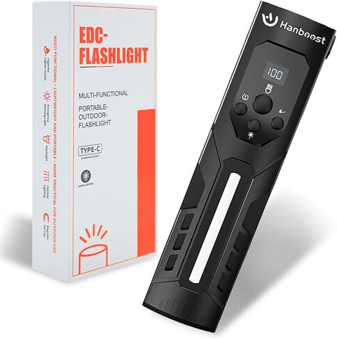 Hanboost EDC Flashlight, 7 in 1 Multifunctional, with Laser Light, Emergency Lighting, LED Battery Display, Type-C Charging, for Camping and Outdoor Survival in Saudi Arabia