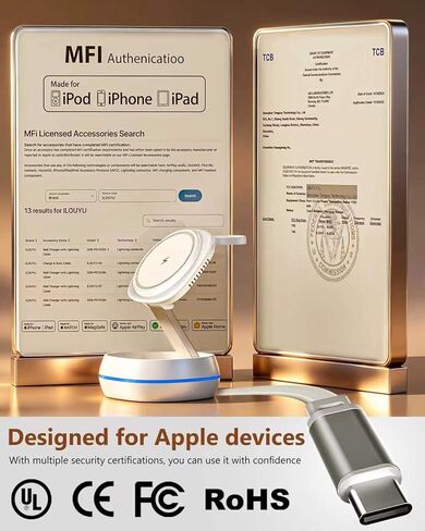 محطة شحن لاسلكية Magsafe 3 في 1 معتمدة من MFI، شاحن Magsafe بقدرة 15 وات، حامل مغناطيسي قابل للطي أثناء السفر لسلسلة iPhone 17/16/15/14/13/12، وiWatch، وAirpods، وكابل مدمج قابل للسحب in Kuwait