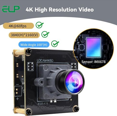 ELP وحدة كاميرا USB عالية السرعة 4K 60FPS للكمبيوتر، Mini UVC 2160P USB3.0/2.0 كاميرات Lightburn لنظام التشغيل Windows، Linux، Mac، Pi، زاوية واسعة 100 درجة (H) لوحة كاميرا ويب IMX678 للكمبيوتر المحمول Jetson Nano in Kuwait