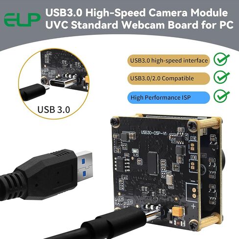 ELP وحدة كاميرا USB عالية السرعة 4K 60FPS للكمبيوتر، Mini UVC 2160P USB3.0/2.0 كاميرات Lightburn لنظام التشغيل Windows، Linux، Mac، Pi، زاوية واسعة 100 درجة (H) لوحة كاميرا ويب IMX678 للكمبيوتر المحمول Jetson Nano in Kuwait