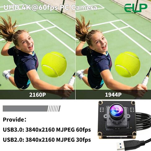 ELP وحدة كاميرا USB عالية السرعة 4K 60FPS للكمبيوتر، Mini UVC 2160P USB3.0/2.0 كاميرات Lightburn لنظام التشغيل Windows، Linux، Mac، Pi، زاوية واسعة 100 درجة (H) لوحة كاميرا ويب IMX678 للكمبيوتر المحمول Jetson Nano in Kuwait