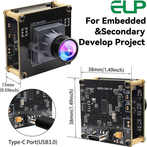 ELP وحدة كاميرا USB عالية السرعة 4K 60FPS للكمبيوتر، Mini UVC 2160P USB3.0/2.0 كاميرات Lightburn لنظام التشغيل Windows، Linux، Mac، Pi، زاوية واسعة 100 درجة (H) لوحة كاميرا ويب IMX678 للكمبيوتر المحمول Jetson Nano in Kuwait