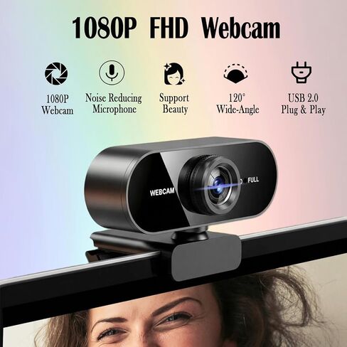 كاميرا ويب 1080 بكسل للكمبيوتر/الكمبيوتر المحمول، وكاميرا ويب USB مع ميكروفون، وإلغاء الضوضاء، ودعم الجمال، والتوصيل والتشغيل مع تصحيح الضوء التلقائي لمكالمات الفيديو، وألعاب البث المباشر والاجتماعات عبر الإنترنت in Kuwait