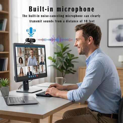 كاميرا ويب 1080 بكسل للكمبيوتر/الكمبيوتر المحمول، وكاميرا ويب USB مع ميكروفون، وإلغاء الضوضاء، ودعم الجمال، والتوصيل والتشغيل مع تصحيح الضوء التلقائي لمكالمات الفيديو، وألعاب البث المباشر والاجتماعات عبر الإنترنت in Kuwait